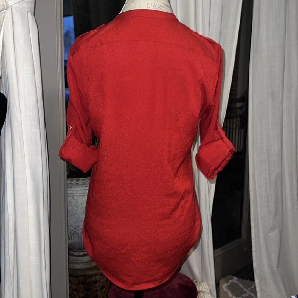Calvin Klein burnt orange gold metal zipper button down women’s blouse Small​ - Picture 5 of 8